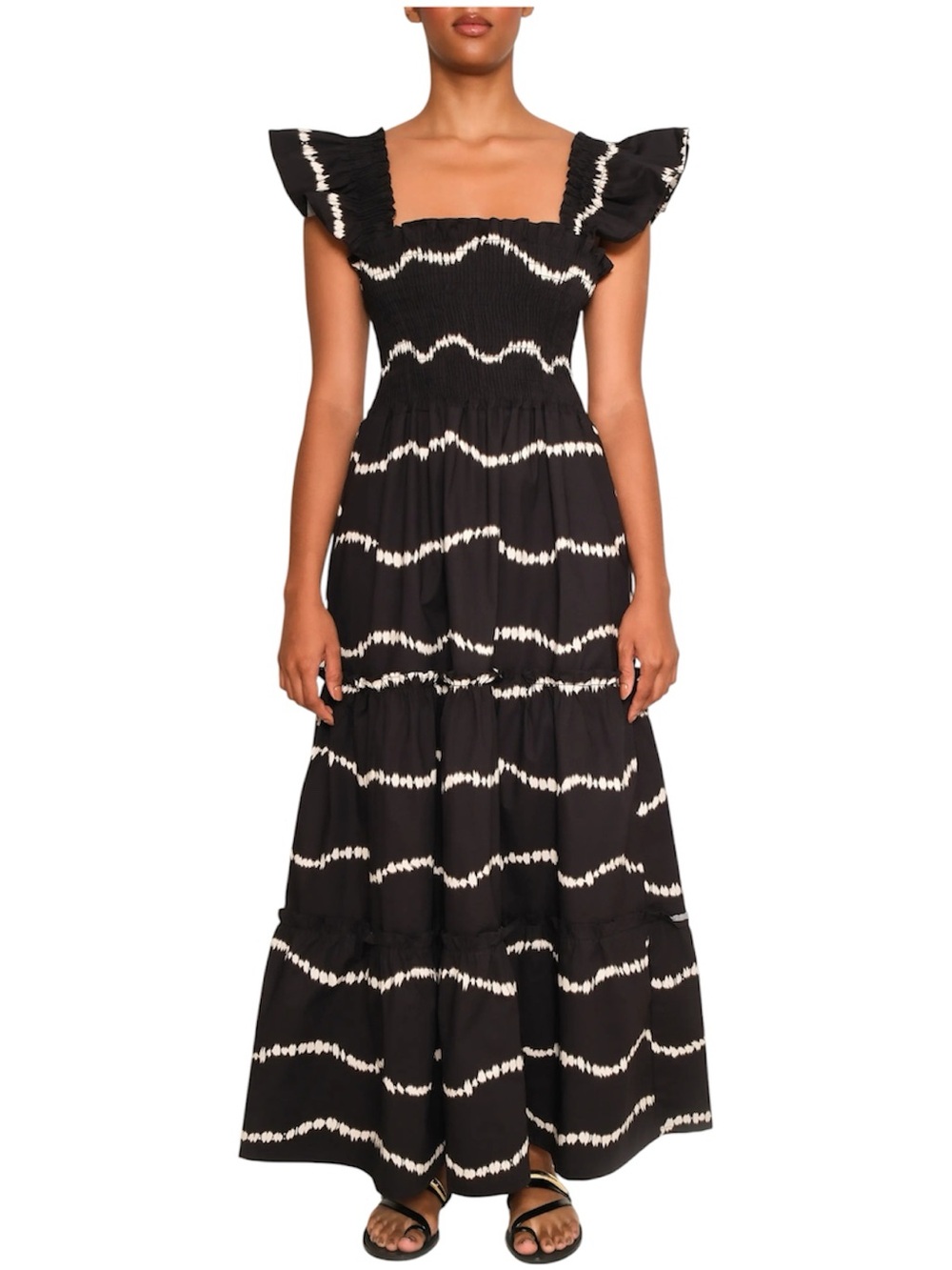 The Lulo Project Sunset Print Smocked Stretch Cotton Maxi Dress Medium NWT